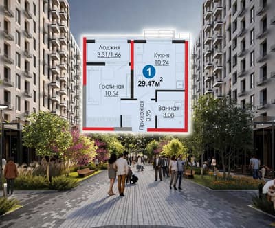 СКИДКА 20% • 1 комнатная -29,47 кв.м. Ежемесячно 574 у.е.\мес   (XS)