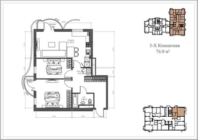Продаётся 3ком ЖК Skyline 75,5м2 ор-р: Макро, ул.Нукус
